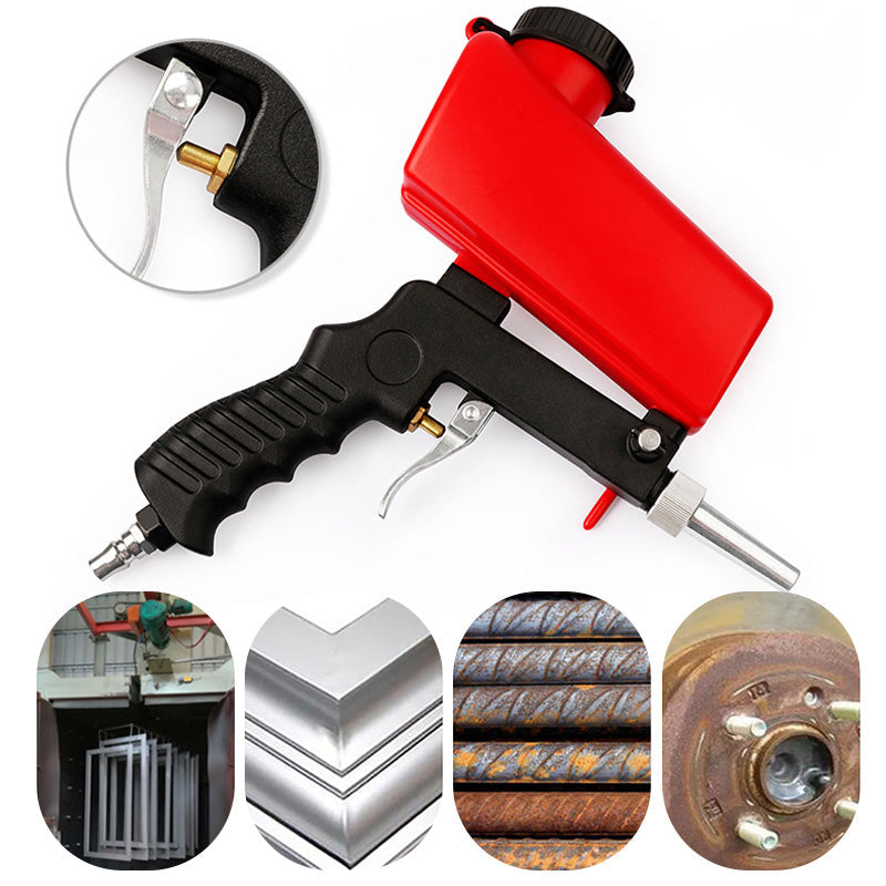 High-performance portable sandblaster gun for quick paint stripping & rust removal on metal.