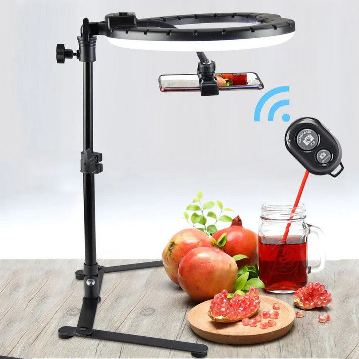 Professional ring light tripod stand with phone holder for vlogging, streaming & photography studio setup.