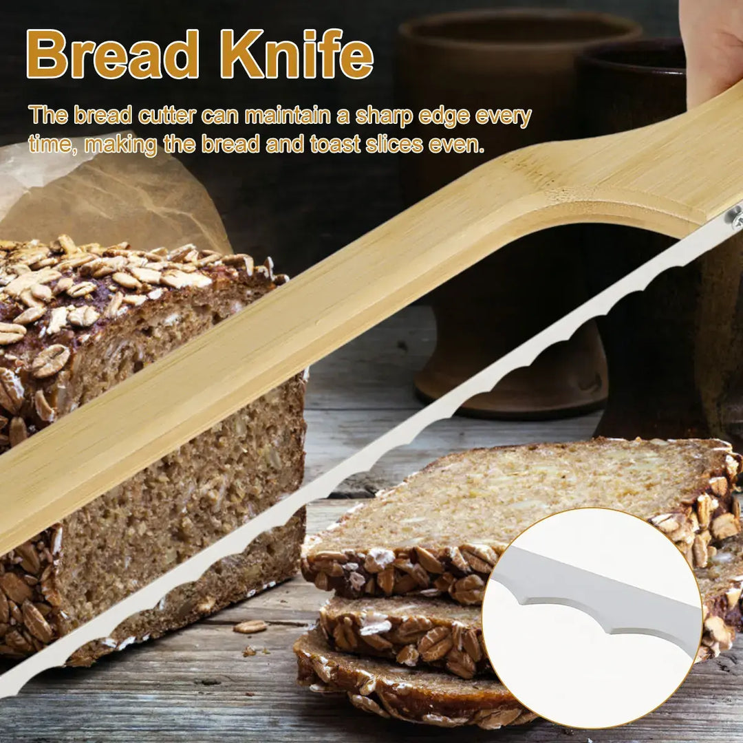 Serrated stainless steel blade of a professional bread knife for perfect, clean cuts.