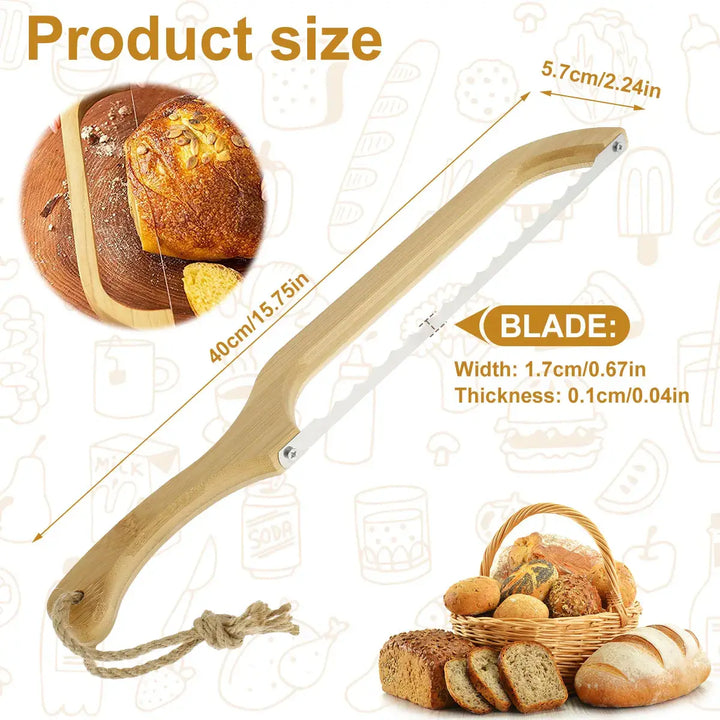 Stainless steel professional bread knife with a comfortable wood handle for smooth, effortless slicing.