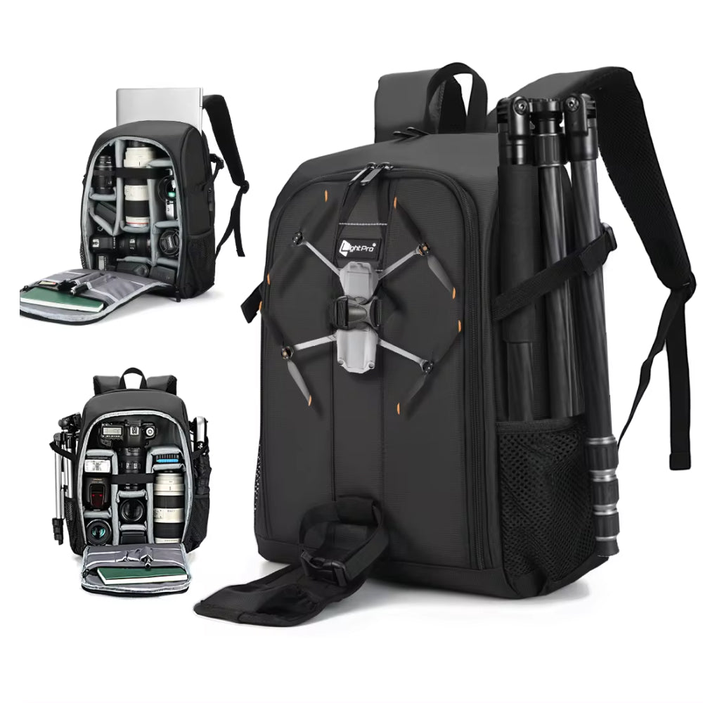 Professional unisex camera backpack for DSLR gear. Waterproof, spacious, and durable for outdoor photography & travel.