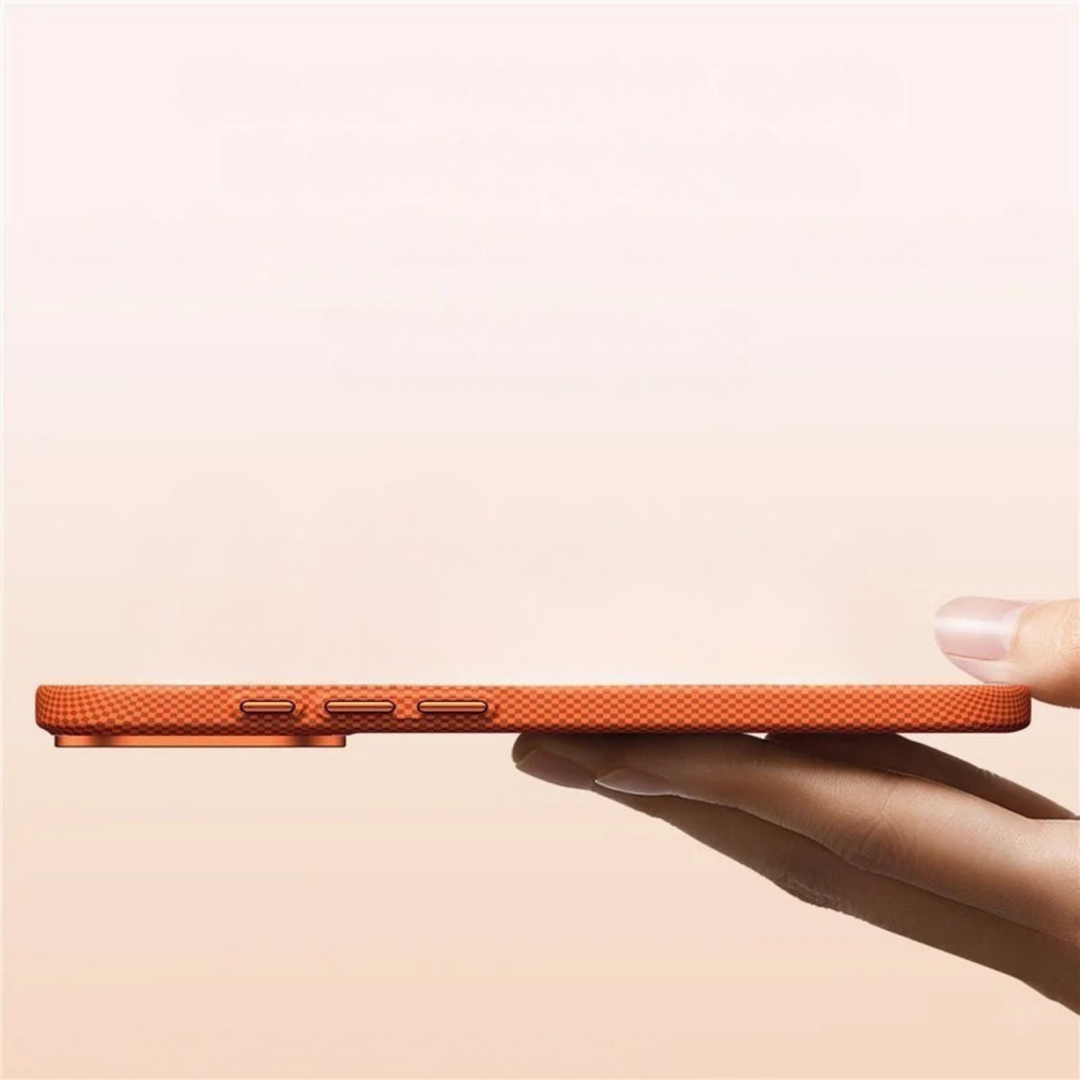 Slim MagSafe iPhone cover featuring a textured grip and camera protection.