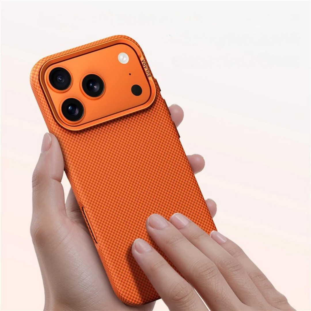 Durable MagSafe iPhone case with textured grip, enhancing drop protection.