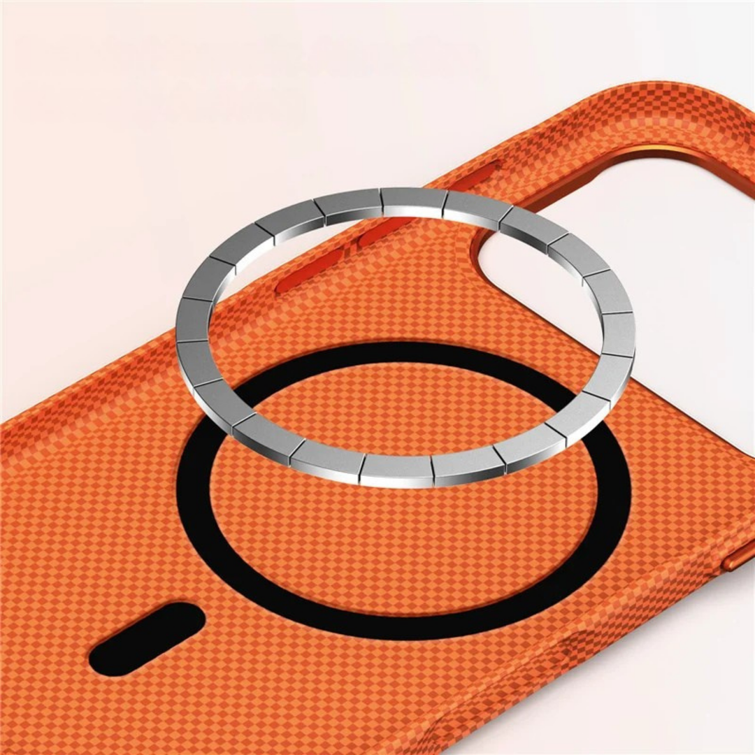 Sleek smartphone accessory: MagSafe iPhone case with textured grip and precise cutouts.