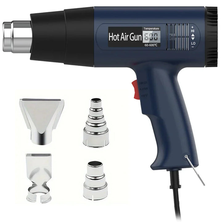 ProTherm heat gun in use, showcasing its 2000W power and digital temperature control