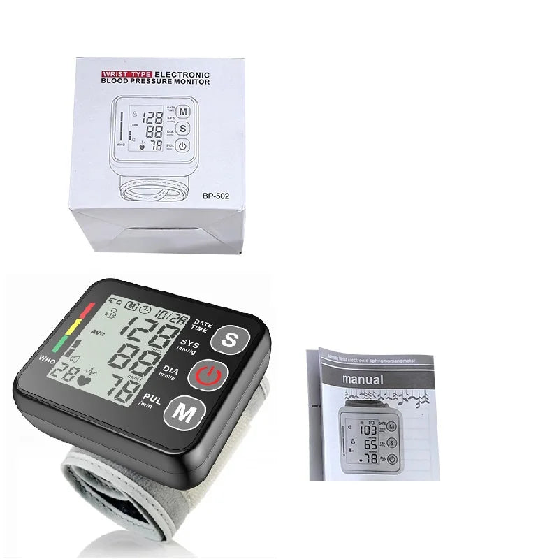 Digital wrist blood pressure monitor for personal care, PulseTrack, with clear LCD readings