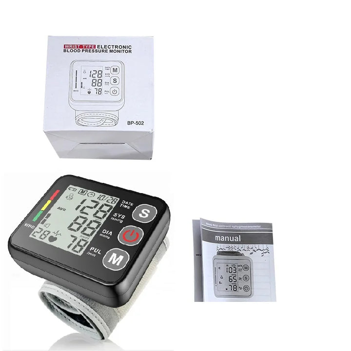 Digital wrist blood pressure monitor for personal care, PulseTrack, with clear LCD readings