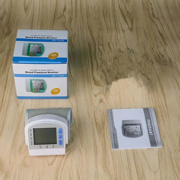 Compact Digital Wrist Blood Pressure Monitor with LCD display for convenient blood pressure and pulse tracking