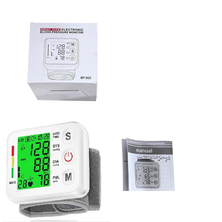 Home health digital wrist monitor, PulseTrack, displaying accurate metrics on its bright LCD screen