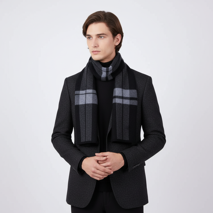 Stylish pure wool plush men's striped winter scarf, perfect for warmth & fashion