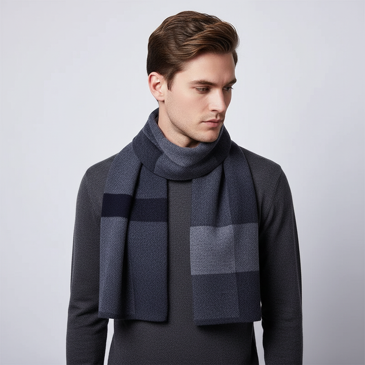 Checkered pure wool plush men's scarf, gray and black, ideal winter accessory