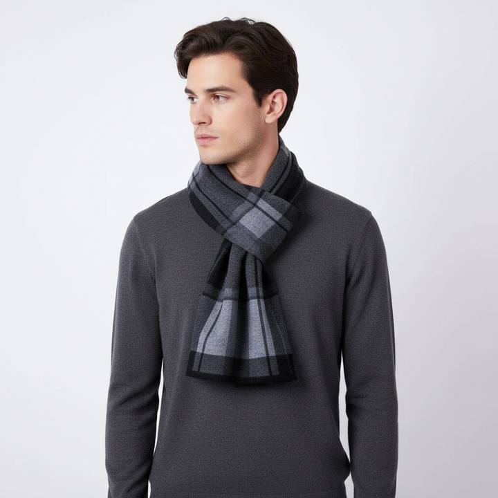 Collection of pure wool plush men's winter scarves, various colors: gray, red, beige