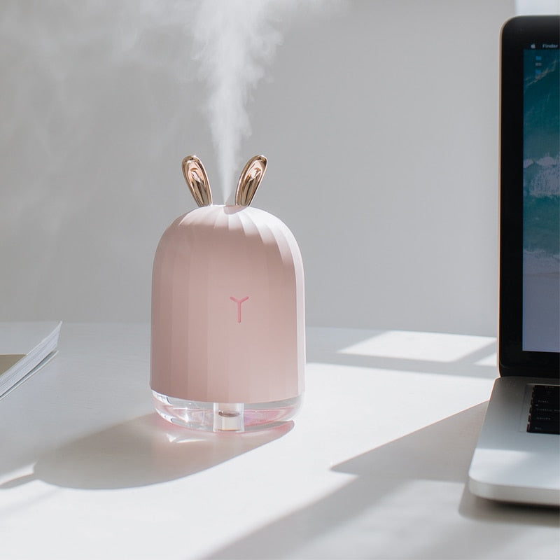 Silent children's humidifier & night light. PureBunny design, USB for easy nursery use.