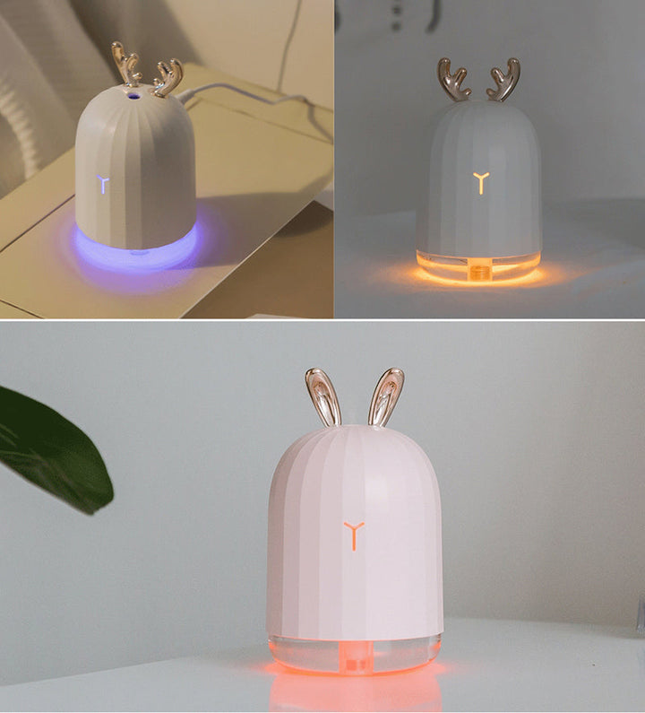 Decorative PureBunny humidifier for children's room. Calming night light and USB charging for infants.