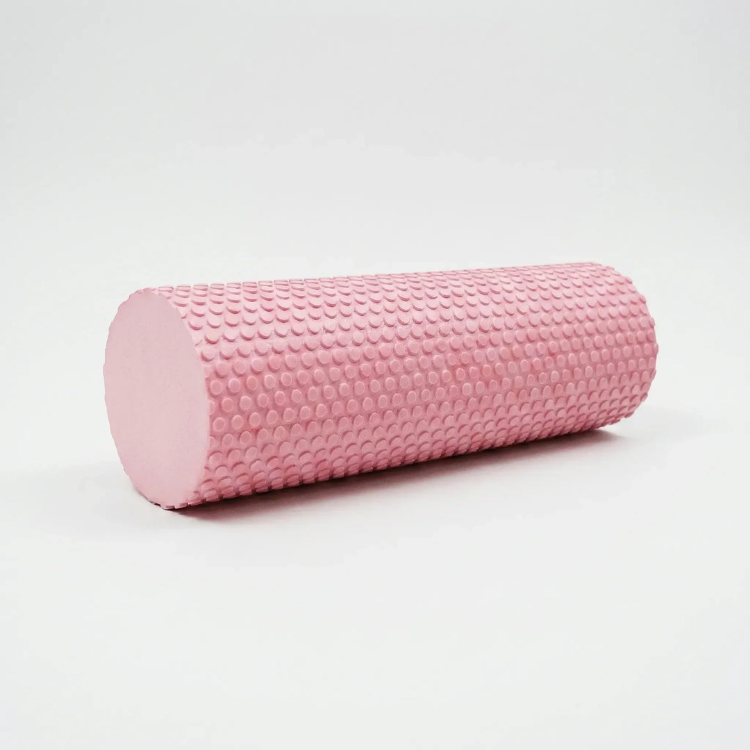 Ergonomic purple high-density foam roller for stretching, yoga, pilates & muscle relief.