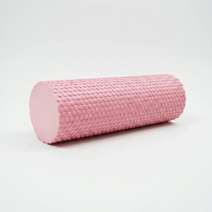 Ergonomic purple high-density foam roller for stretching, yoga, pilates & muscle relief.
