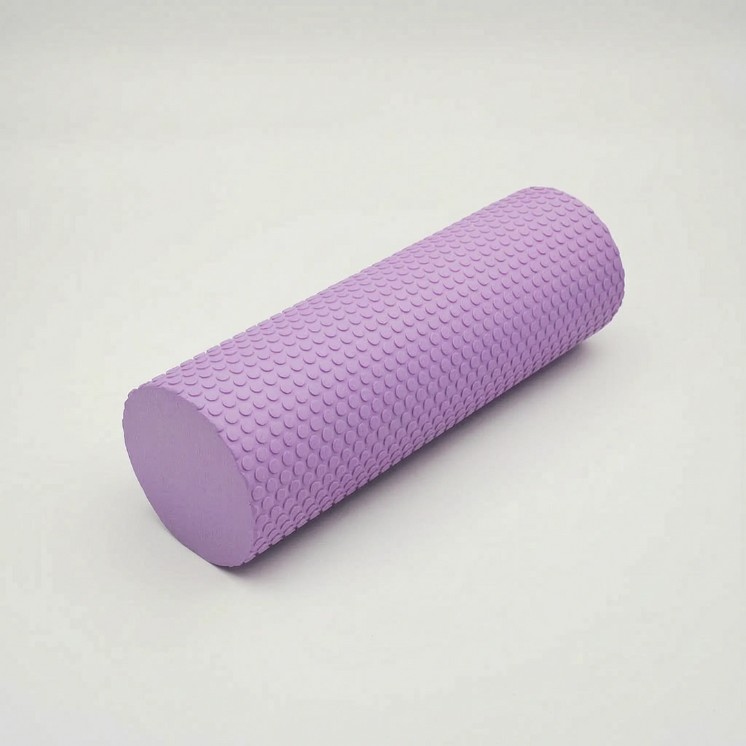 Firm purple high-density foam roller for post-workout muscle soreness and full body stretching.