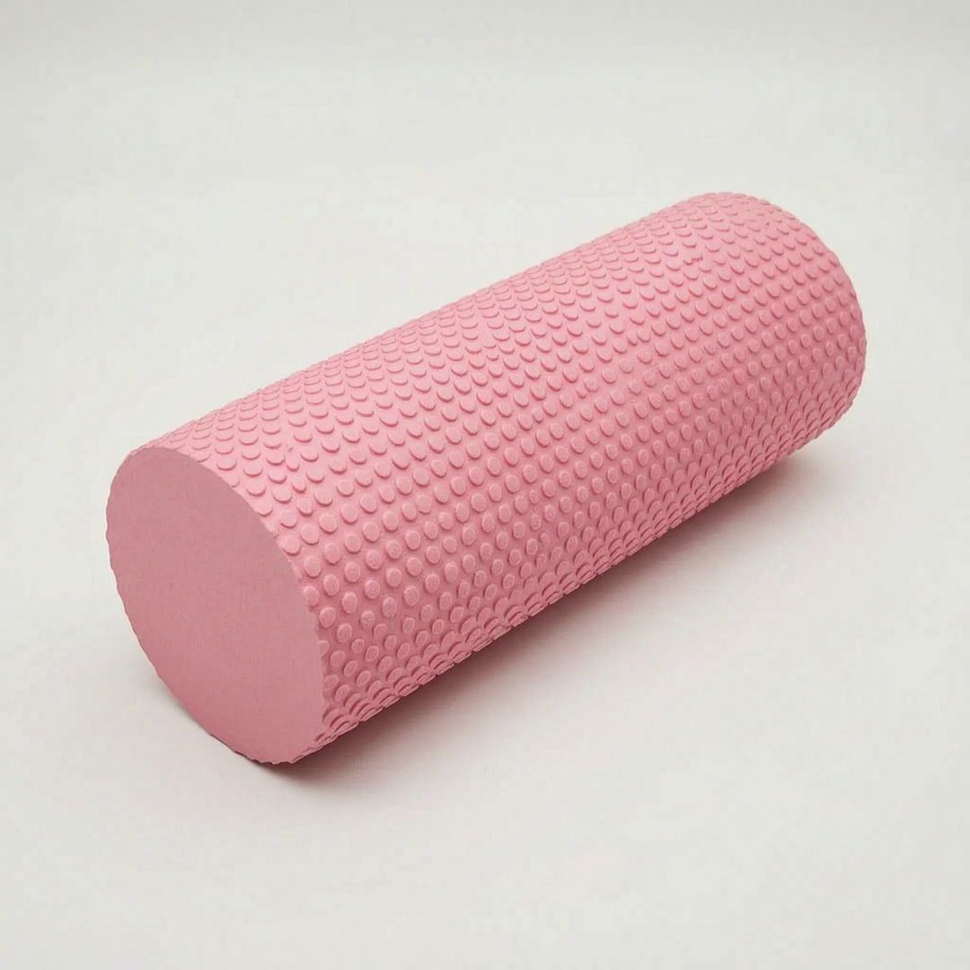 Vibrant purple high-density foam roller, perfect for home workouts, exercise & pain relief.