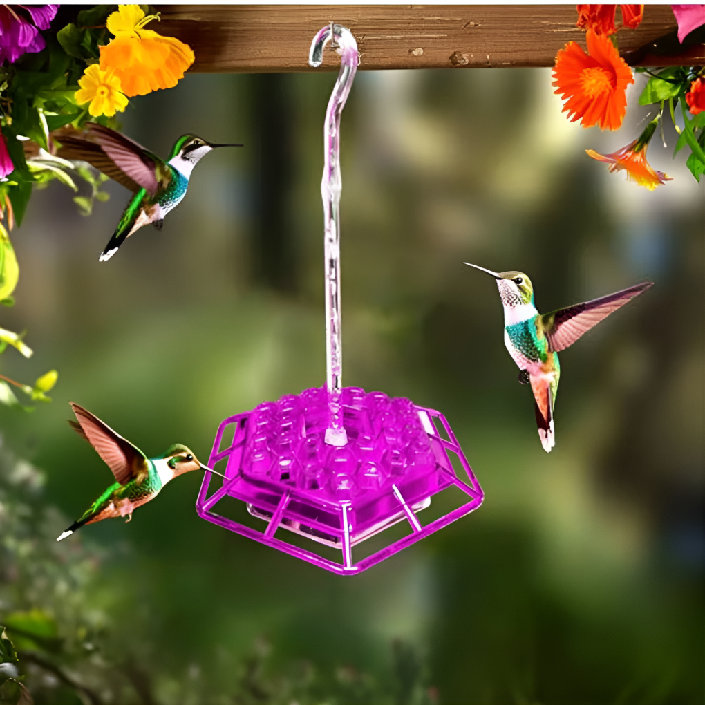 Pest-free outdoor hummingbird feeder with integrated ant moat, keeping nectar clean for birds.