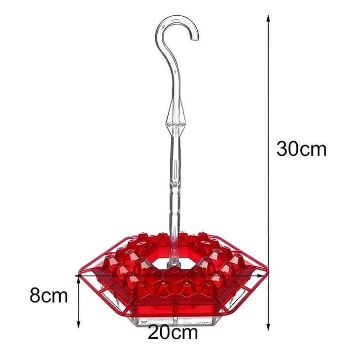 Attractive blue hummingbird feeder with ant moat, designed to invite hummingbirds to your garden.