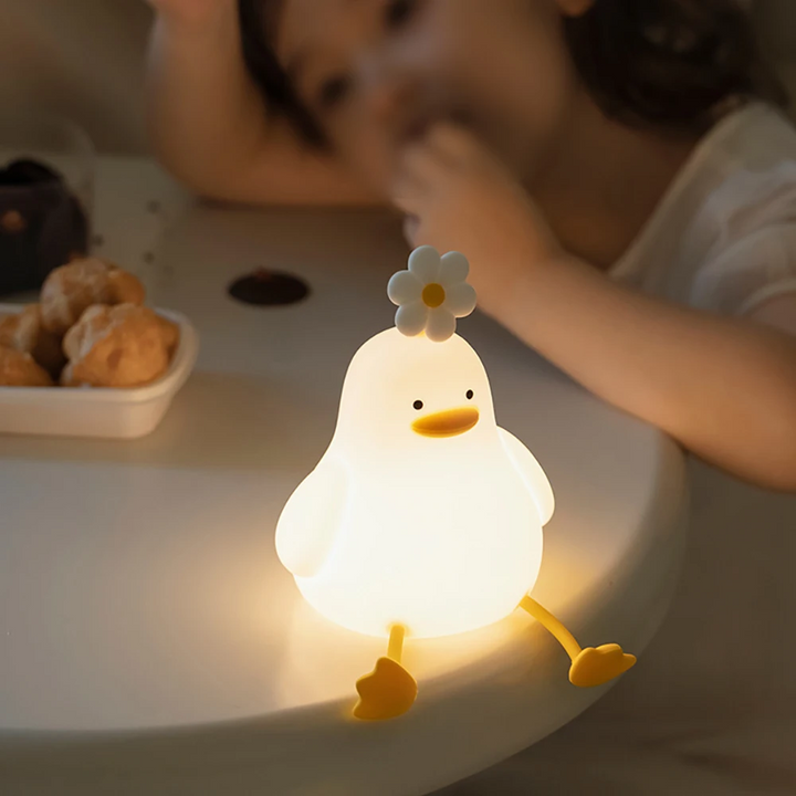 Cute duck night light, QuackLight LED lamp, perfect baby gift for nursery, offers a gentle, calming glow.