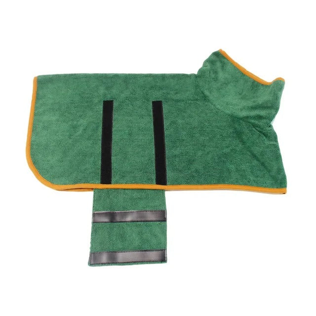 Ultra-absorbent pet drying towel, a soft dog bathrobe designed to quickly wick water from your dog's coat.