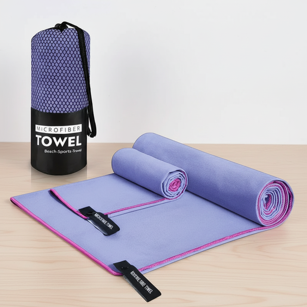 Lightweight, quick-dry microfiber towel set in blue, excellent for outdoor activities