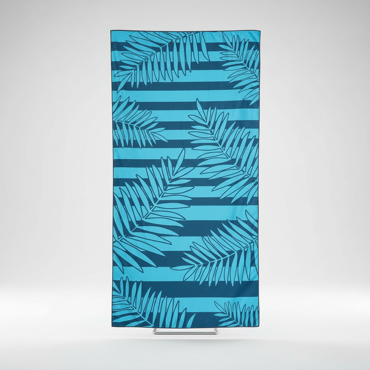 Double-sided tropical print beach towel, fast-drying and compact for easy packing