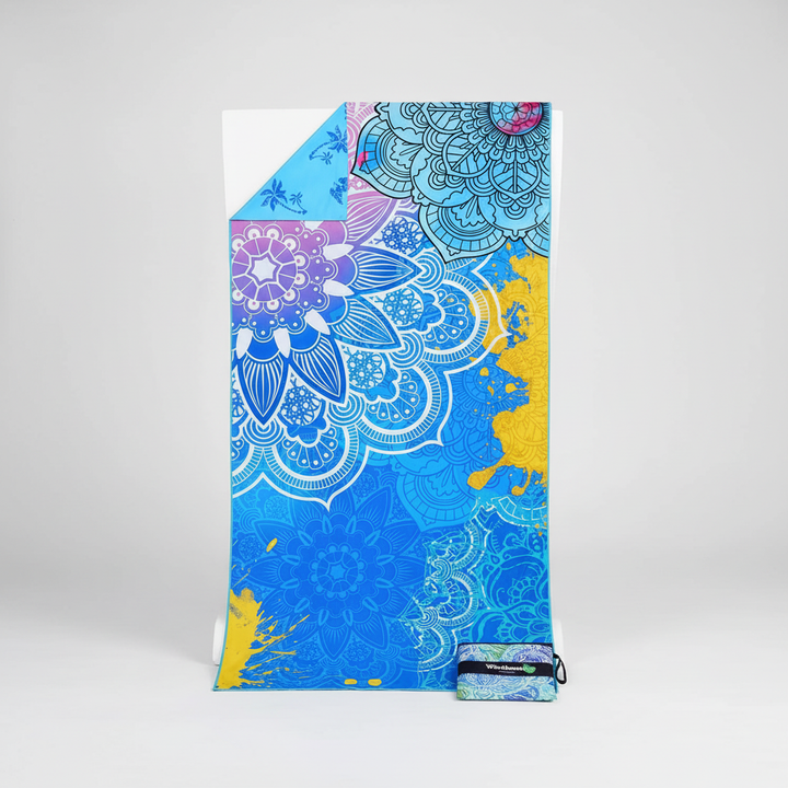 Microfiber quick-drying travel towel set with a stylish tropical pattern, perfect for swimming