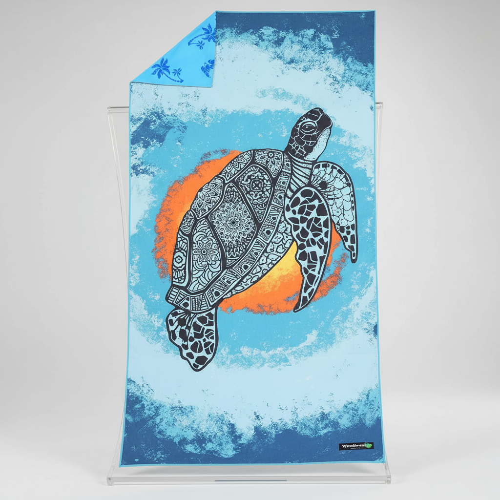 Unisex quick-drying beach towel featuring a bold tropical pattern on both sides