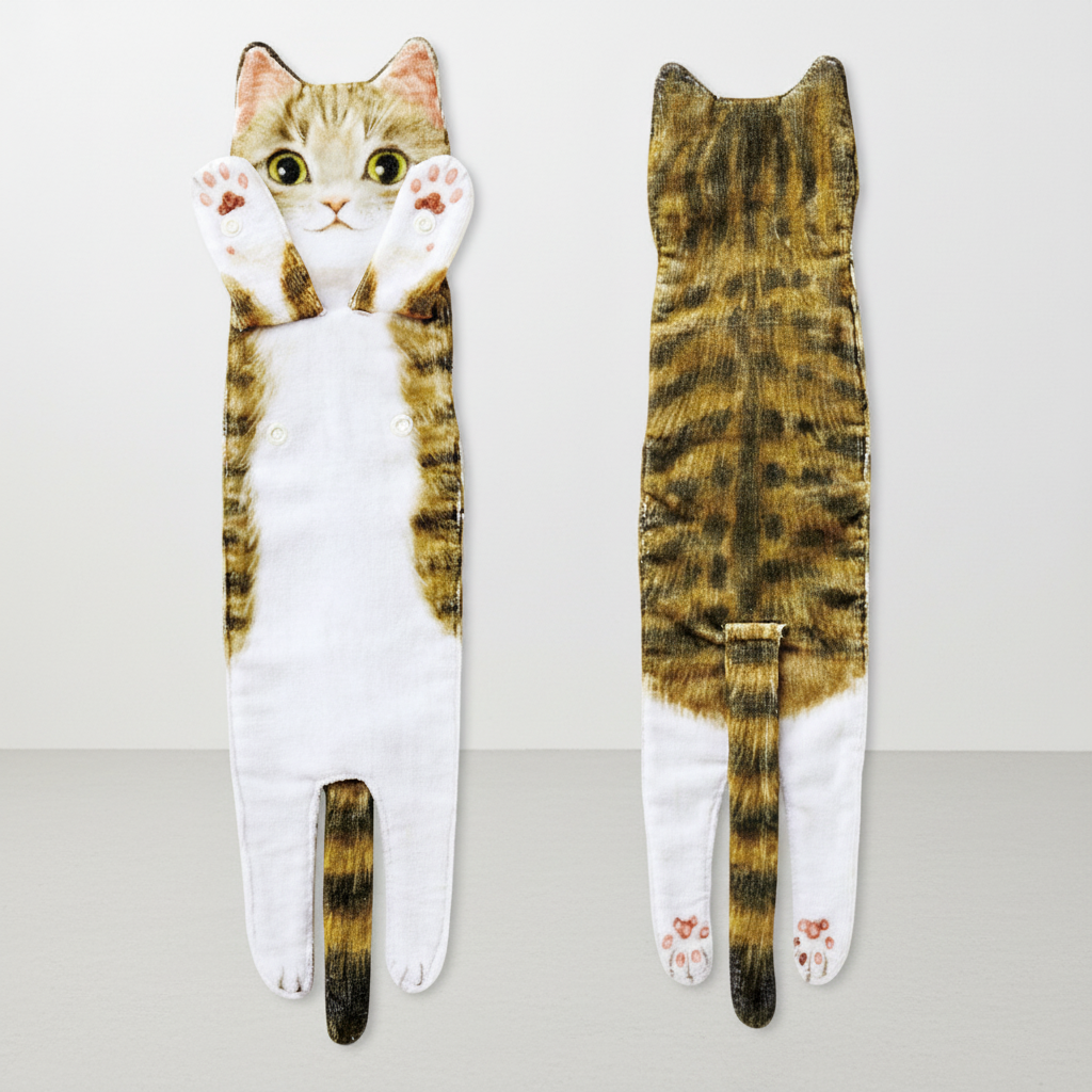 Durable quick-dry hand towel with playful cat design, versatile for kitchen or gym