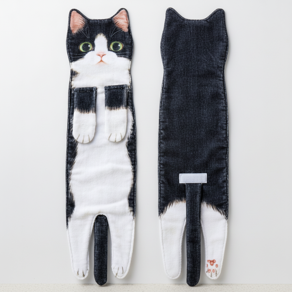 Stylish quick-dry hand towel with unique cat pattern, plush feel, excellent for gifting