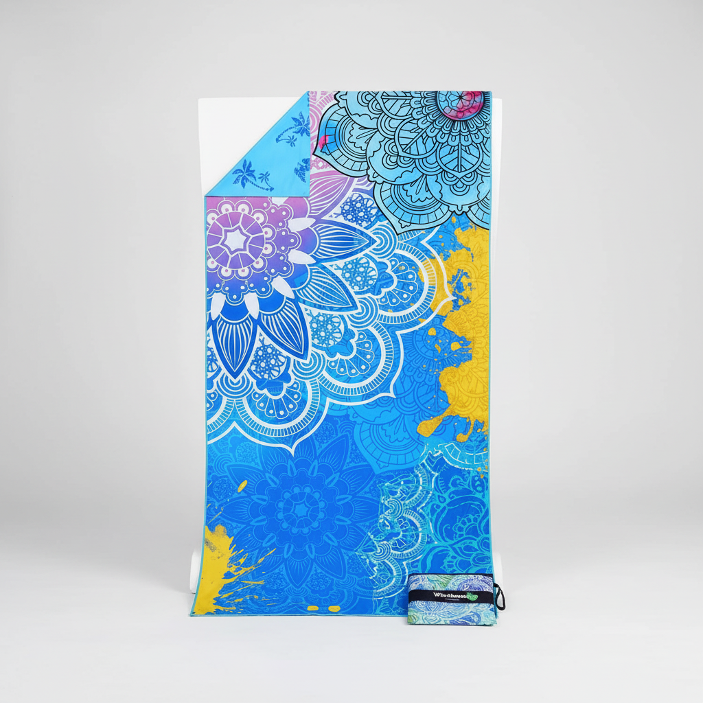 Lightweight and absorbent TropicalTouch beach towel, excellent for beach days, travel, or gym workouts