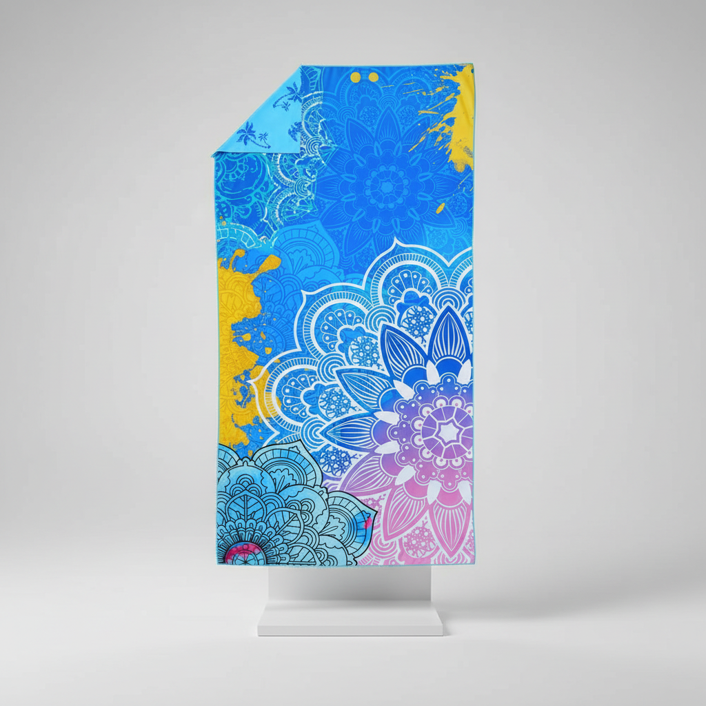 Two-sided TropicalTouch beach towel set, one side tropical print, other solid, for versatile use at the pool
