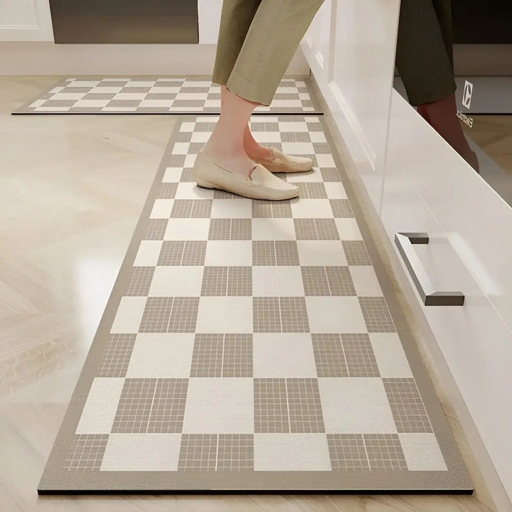 Stylish non-slip kitchen mat, super absorbent and quick-drying. Durable PVC floor mat for modern kitchen decor.