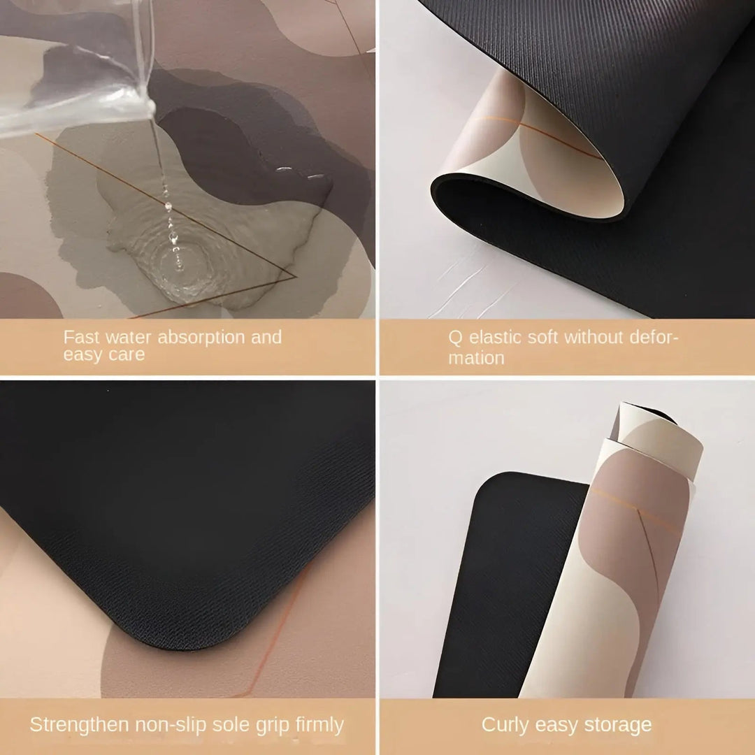 SplashEase quick-drying kitchen mat. Super absorbent, non-slip PVC floor mat designed for busy kitchen areas.