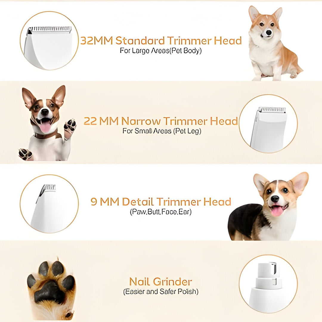 Quiet dog clippers gently grooming a pet, providing stress-free, cordless home pet care for dogs & cats.