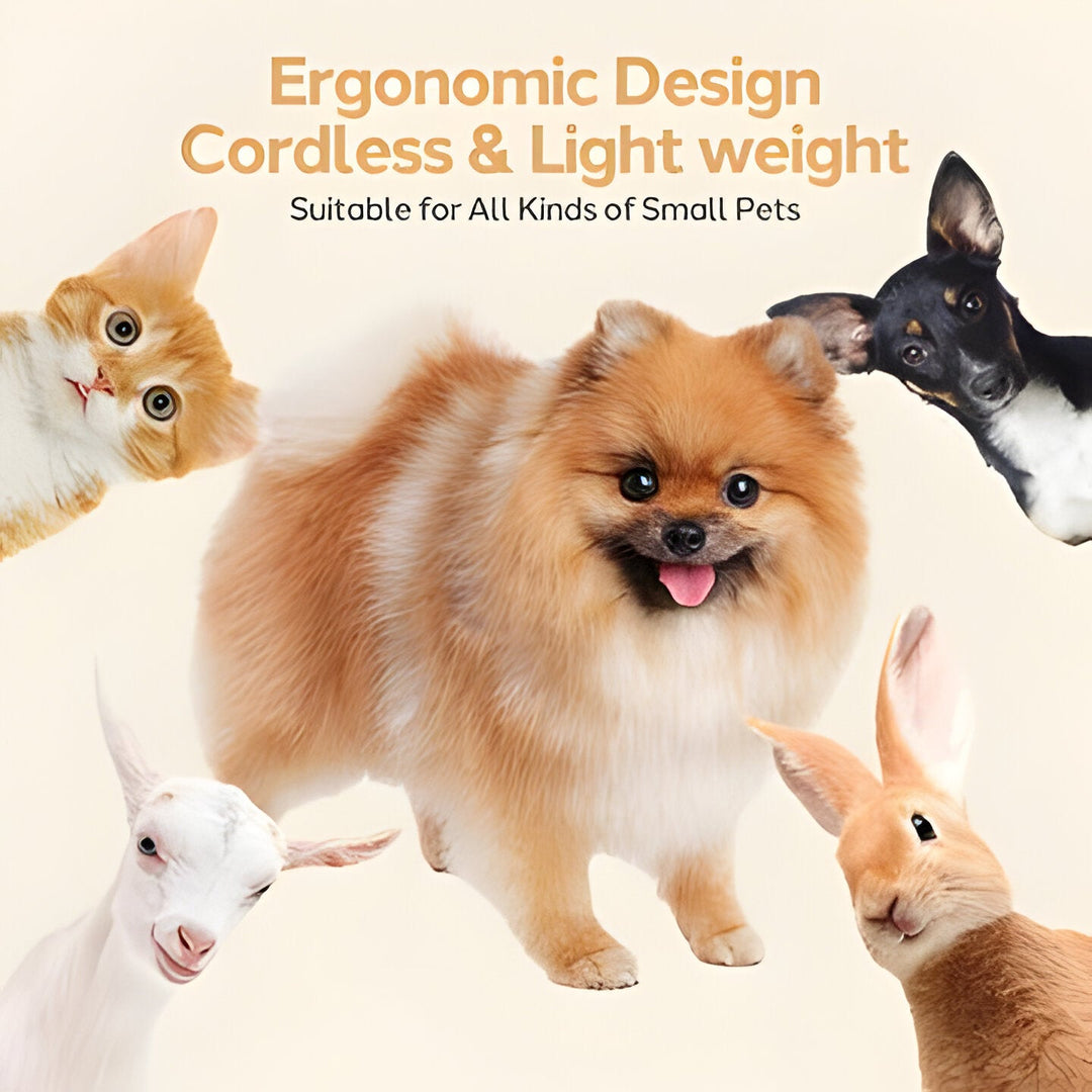 Complete quiet pet grooming clippers kit with rechargeable cordless trimmer, combs & accessories for all pets.