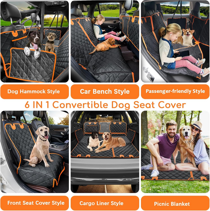 Durable quilted dog car seat cover, AM1, a waterproof & scratch-resistant pet hammock for vehicle seats.