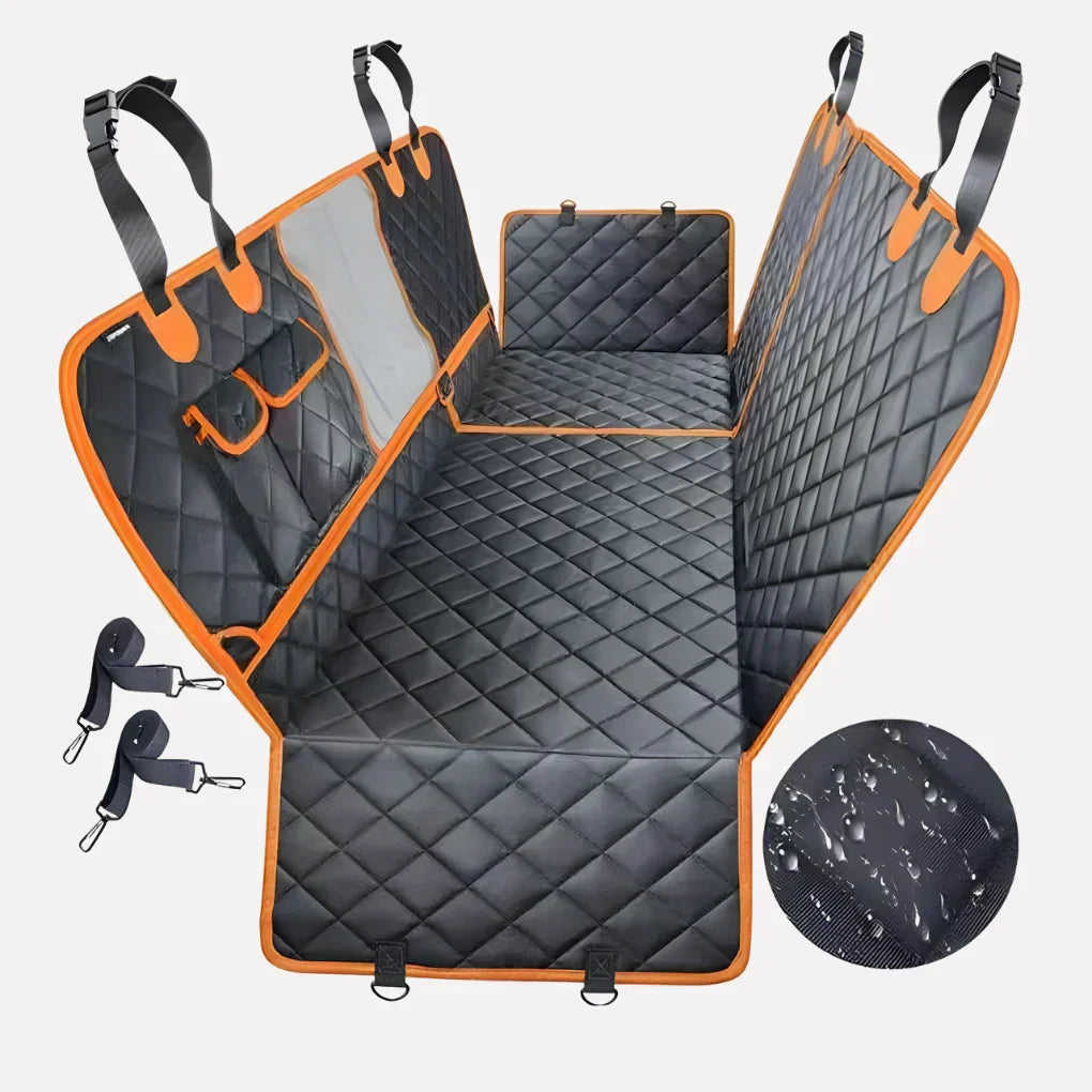Waterproof dog car seat protector, quilted auto accessory for safe & clean pet travel in any vehicle.