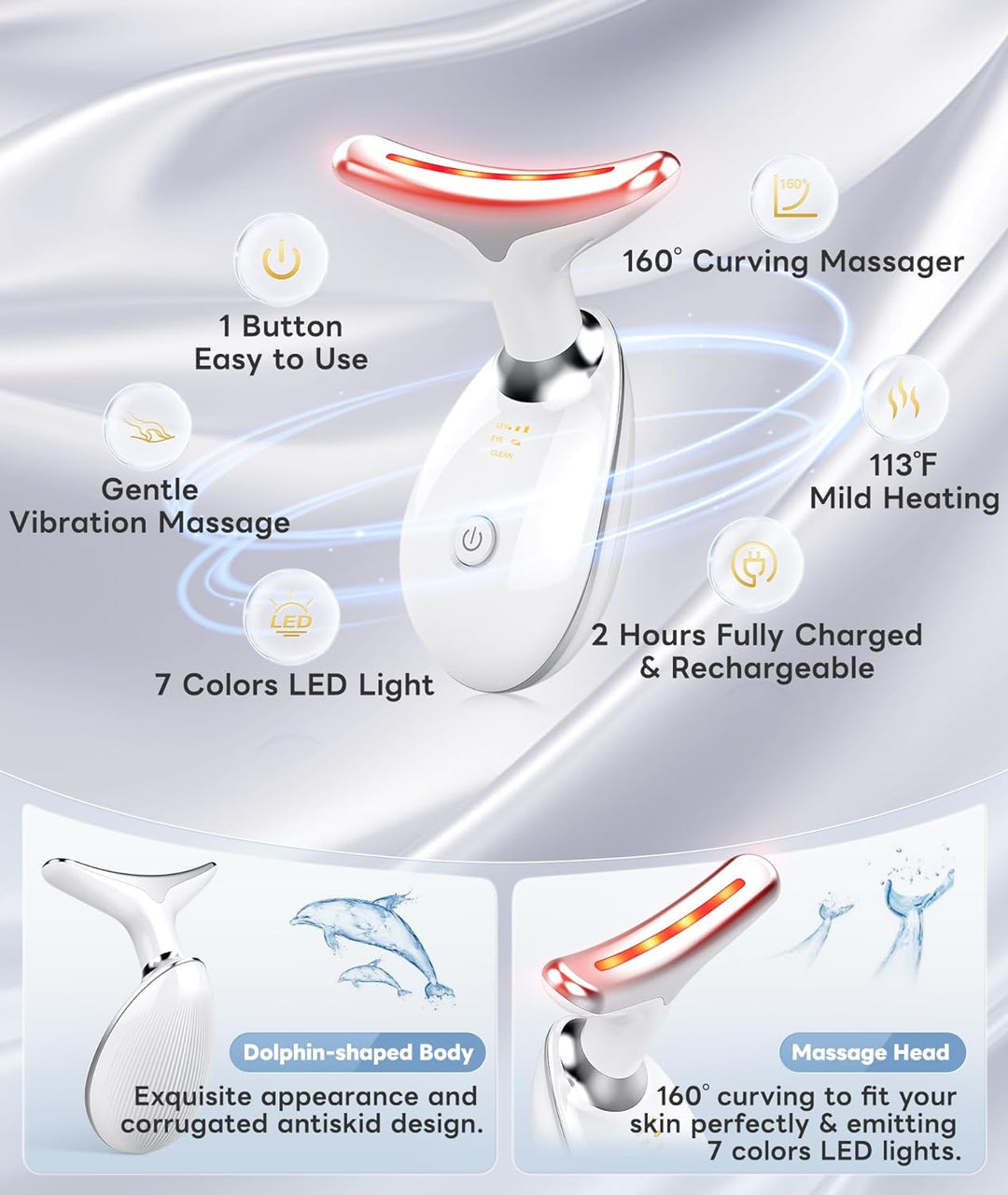 Portable RadiantGlow 7-Color facial massager, an essential women's beauty tool for glowy skin