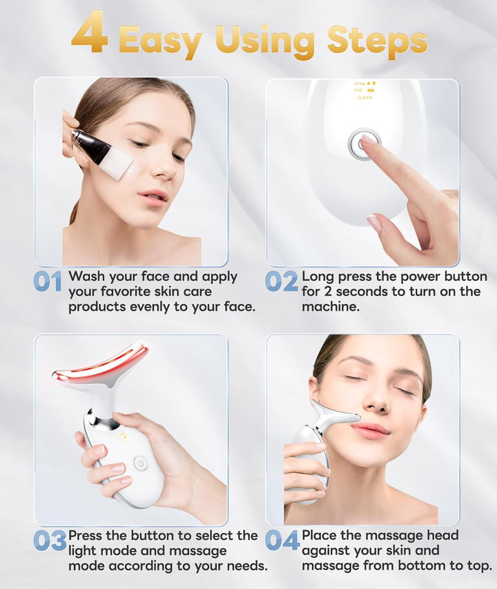 Detail of RadiantGlow 7-Color LED facial massager head, highlighting rejuvenation features.