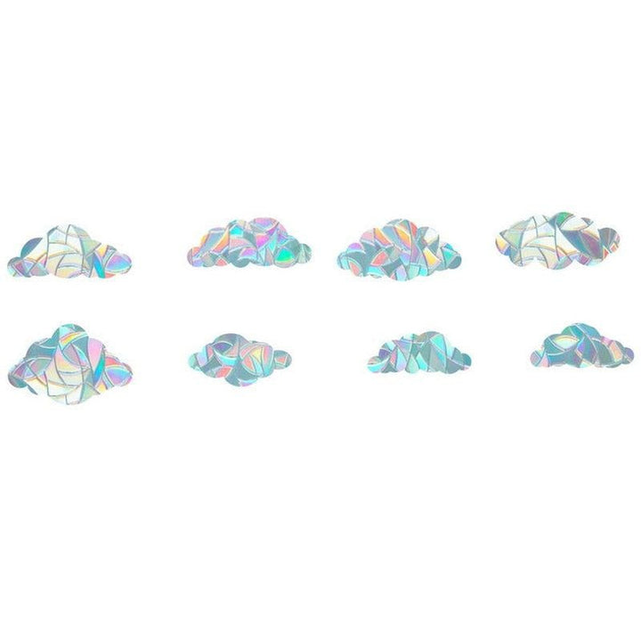Detail of a rainbow prism window decal showing the material's ability to split sunlight into vibrant hues.