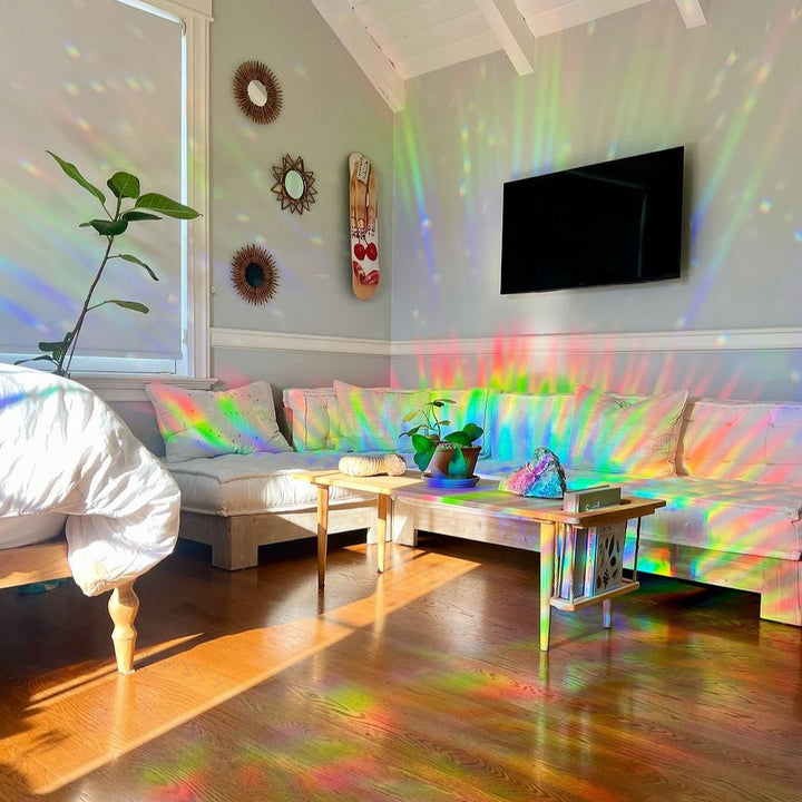 LumiSuncatch rainbow maker window decal, a static cling prism sticker for vibrant home decoration.