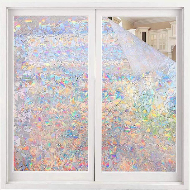 Bird safety window decal, a discreet yet effective rainbow maker sun catcher, for prevention of window collisions.