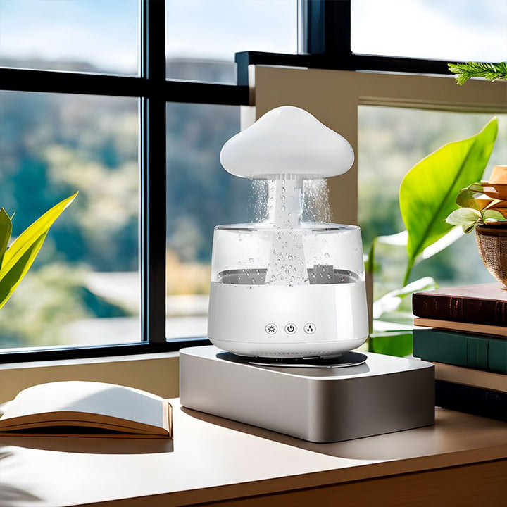 Modern RainCloud essential oil diffuser & humidifier, perfect for quiet comfort and contemporary home decor.