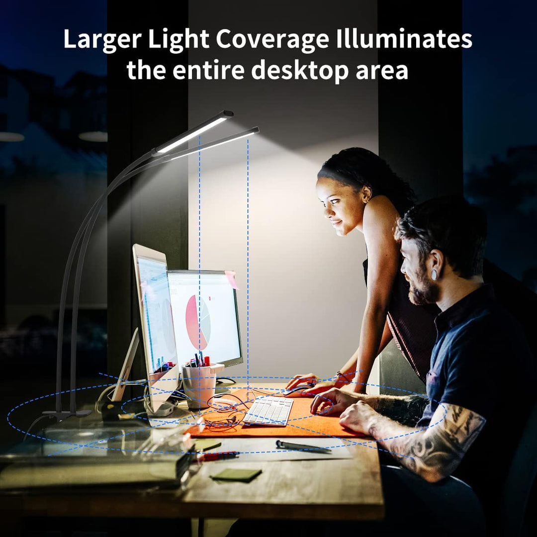 Ravien goose-neck LED lamp with a clamp base, providing bright illumination for any workspace.