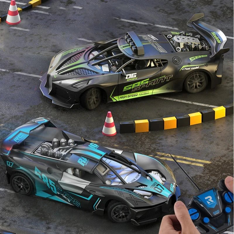 Kid-friendly remote control stunt car, a red 1:18 RC drift car for indoor & outdoor play. Boys & girls love it.