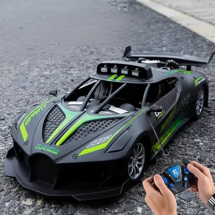 Children playing with a 1:18 RC drift car, demonstrating its easy-to-use remote control. Fun for all ages.