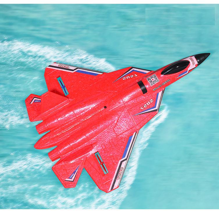 RC SU35 glider plane with vibrant LED lights, 2.4G remote control for dynamic outdoor flying fun.